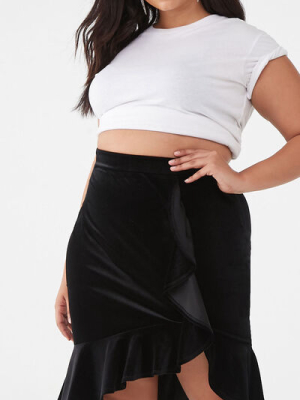 Plus Size Velvet High-low Skirt