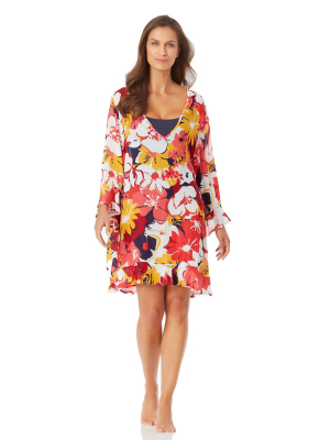 Anne Cole Flounce V Neck Tunic Cover Up