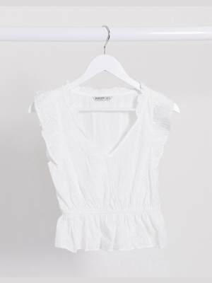 Stradivarius Broderie Top In White