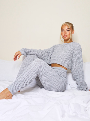 Grey Waffle Knitted Crop Lounge Set