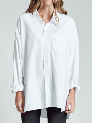 Drop Neck Oxford Shirt - White