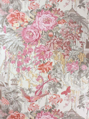 Mughal Garden Wallpaper In Old Rose And Grey By Matthew Williamson For Osborne & Little