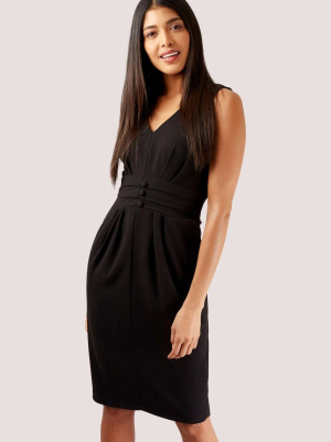 Black Fitted Waistband Pencil Dress