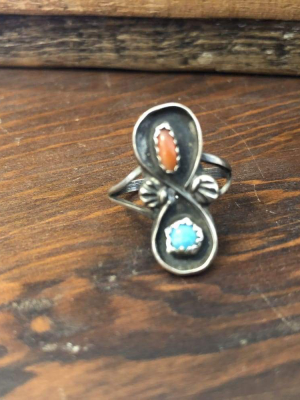 Turquoise And Coral Loop Ring | Vintage