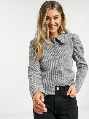 Pieces Shirt With Prairie Collar In Black Check