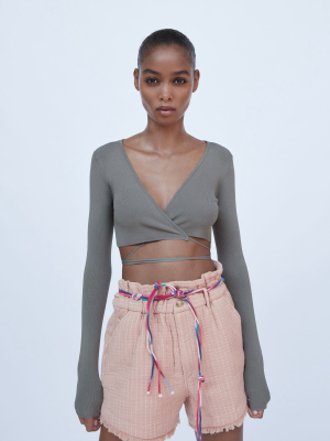 Belted Textured Shorts