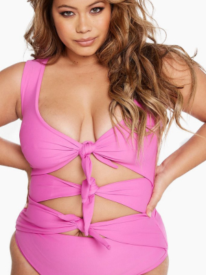 Goddess Knot Cut Out One Piece Swimsuit (curves) - Magenta Pink