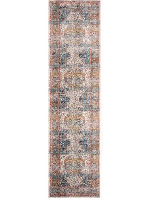 Vintage Persian Beige/blue Runner Rug