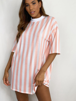 Pink Vertical Stripe T Shirt Dress