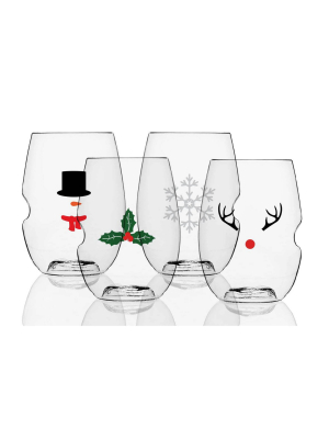 Govino 16oz 4pk Holiday Wine Glasses