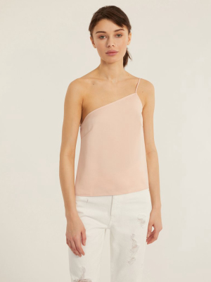 Quinn One Shoulder Satin Crepe Camisole In Blush