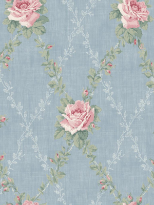 Rose Lattice Wallpaper In Denim From The Spring Garden Collection By Wallquest