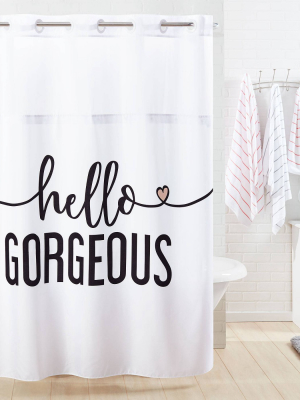 Hello Gorgeous Shower Curtain With Liner Black/white - Hookless