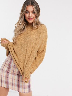 Stradivarius Cable Knit Sweater In Beige