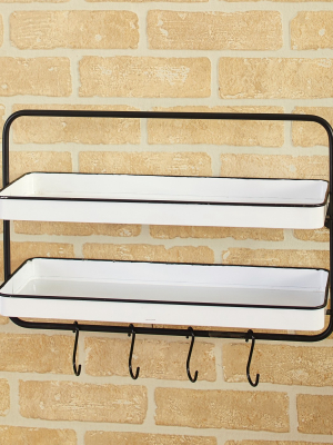 Lakeside 2-tier Floating Wall Shelf With Hooks For Hanging - Storage Solution