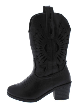 Western11k Black Laser Cut Pull Tab Western Kids Boot