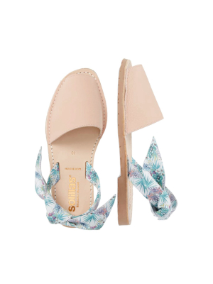 Ibiza Isabel - Tropical Print Bow Detail Leather Menorcan Sandals