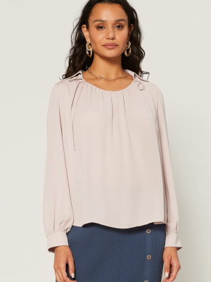 Draped Shirred Collar Blouse