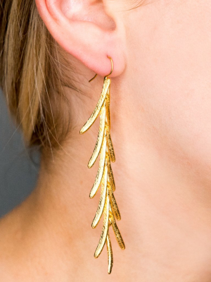 Satin Gold Leaves Drop Fishhook Pierced Earrings