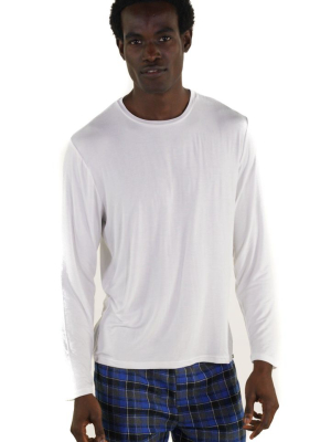 Men's Bamboo Rayon Long Sleeve Knit Sleep Shirt - White