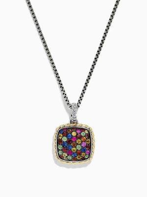 Effy Mosaic Sterling Silver & 18k Gold Multi Sapphire Pendant, 1.55 Tcw