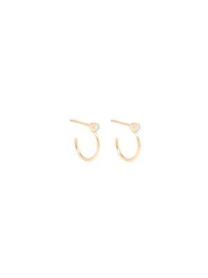 14k Opal Thin Huggie Hoops