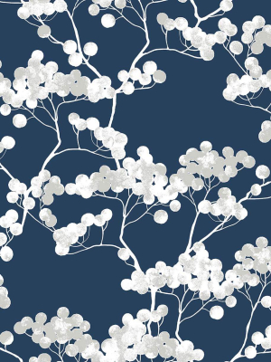 Cyprus Blossom Peel-and-stick Wallpaper In Navy And Grey By Nextwall