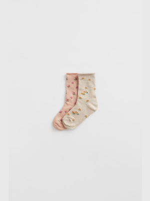 Two-pack Of Floral Intarsia Socks