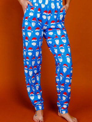 The 50 Shades Of Santa | Women's Blue Santa Faces Christmas Holiday Pajama Bottoms