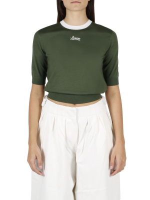 Loewe Logo Embroidered Cropped Short Sleeve Sweater