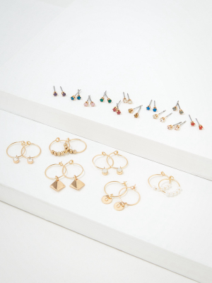 Aeo Stud & Charm Hoop Earrings 18-pack