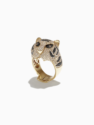 Effy Safari 14k Yellow Gold Black And White Diamond Tiger Ring, 1.85 Tcw