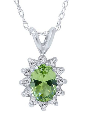 Pompeii3 1 1/6ct Oval Peridot Halo Diamond Pendant 14k White Gold