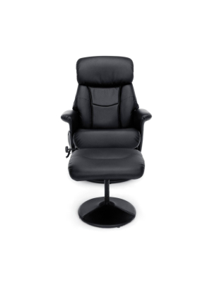 Heated Shiatsu Massage Bonded Leather Recliner And Ottoman Black - Ofm