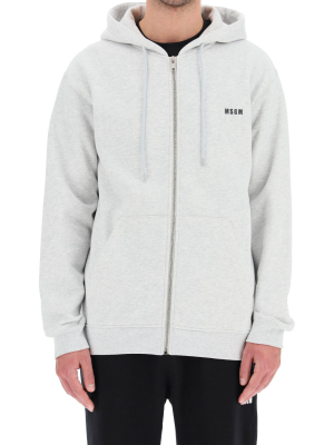 Msgm Drawstring Zipped Hoodie