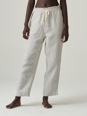 100% Linen Pants In Grey & White Stripe
