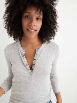 Aerie Ribbed Henley Long Sleeve T-shirt