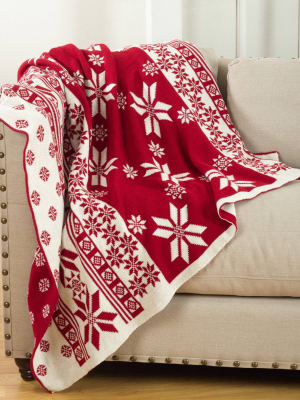 50"x60" Knitted Christmas Design Throw Red - Saro