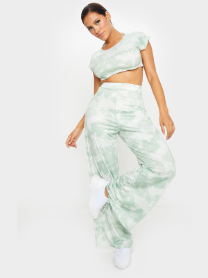 Shape Sage Green Tie Dye Jersey Wide Leg Pants