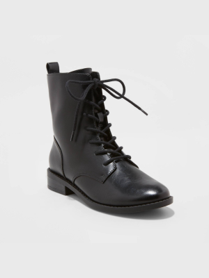 Women's Luci Refined Lace Up Combat Boots - A New Day™ Black