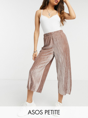 Asos Design Petite Velvet Crinkle Culotte In Blush