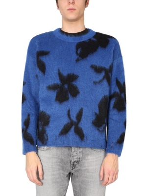 Saint Laurent Floral Print Crewneck Sweater