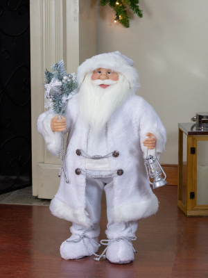 Northlight 24" White Frost Standing Santa Claus Christmas Figurine With Lantern