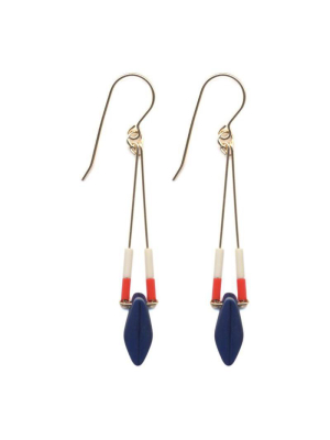 Navy Feather Drop Earrings By I. Ronni Kappos