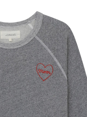 The Mom Embroidered College Sweatshirt. -- Varsity Grey With Red