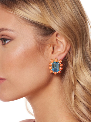 Aqua Center Oval Shape Clip Earring