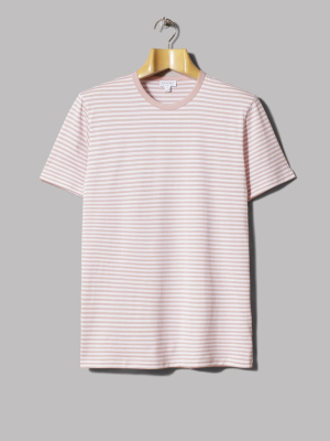 Sunspel Crew Neck T-shirt (dusty Pink / White English Stripe)