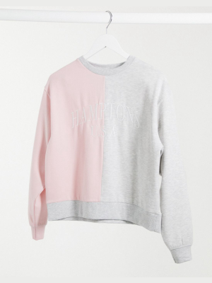 New Look Hamptons Color Block Sweatshirt In Pink & Gray
