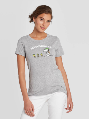 Women's Short Sleeve Minnesota Camp Snoopy Graphic T-shirt - Awake Gray