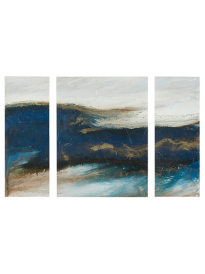 (set Of 3) 32" Height Rolling Waves Gel Coated Canvas Blue